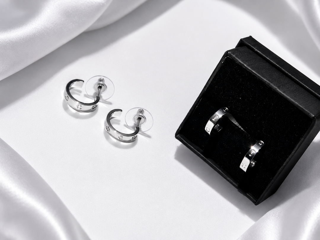 Silver crystal mini hoop earrings
