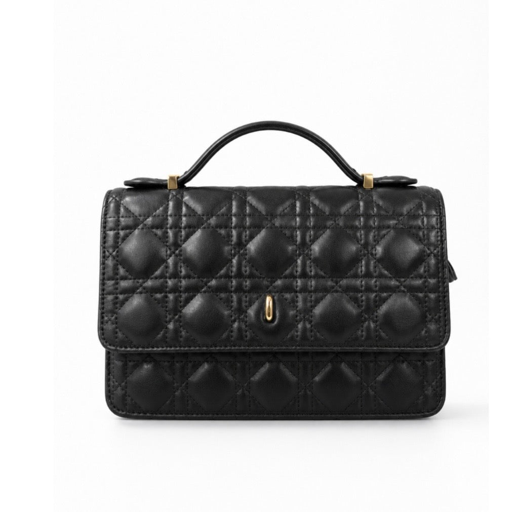 Quilted Top Handle Crossbody Bag with Zip Closure
