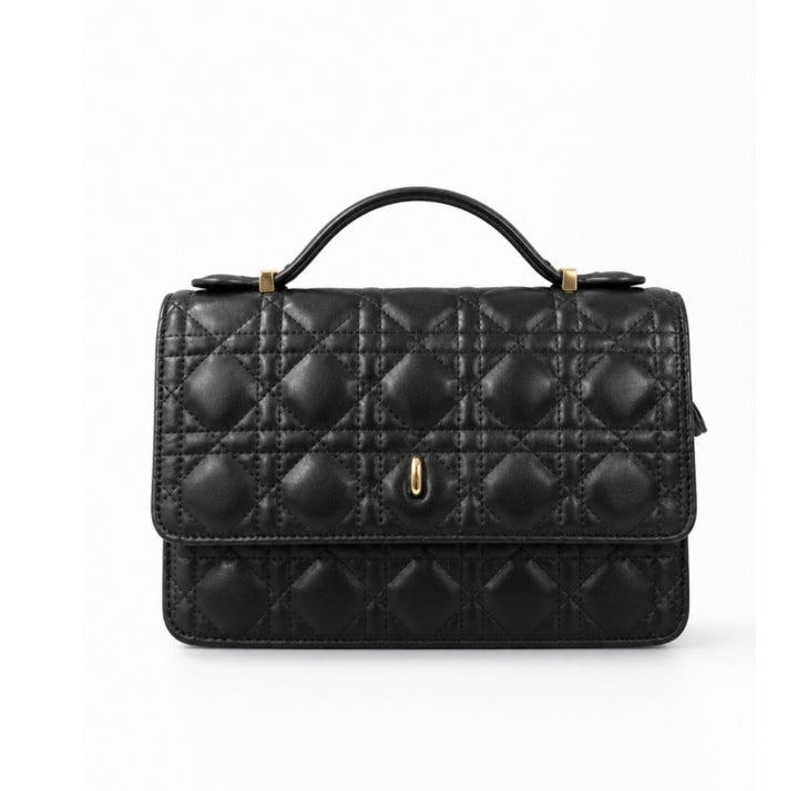 Quilted Top Handle Crossbody Bag with Zip Closure
