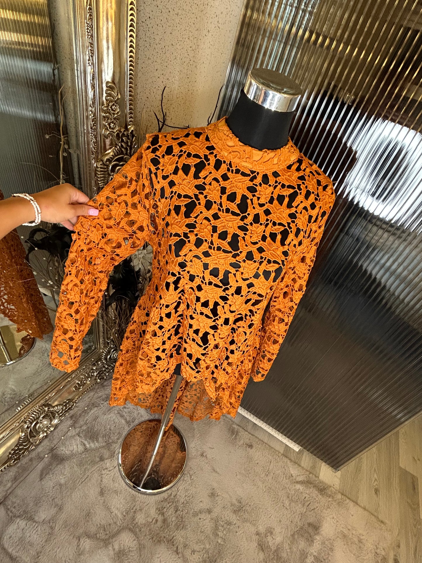 Orange lace long sleeve top