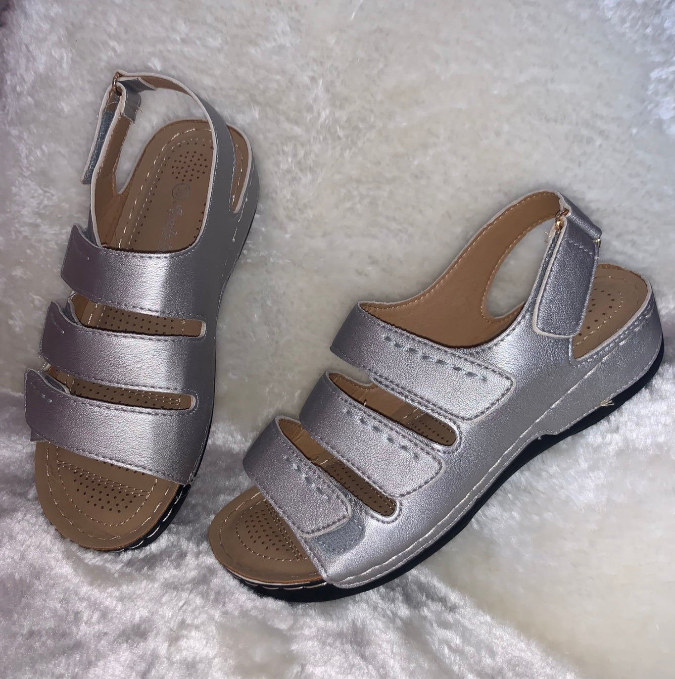 Ladies Silver velcro fastening Sandals extreme comfort