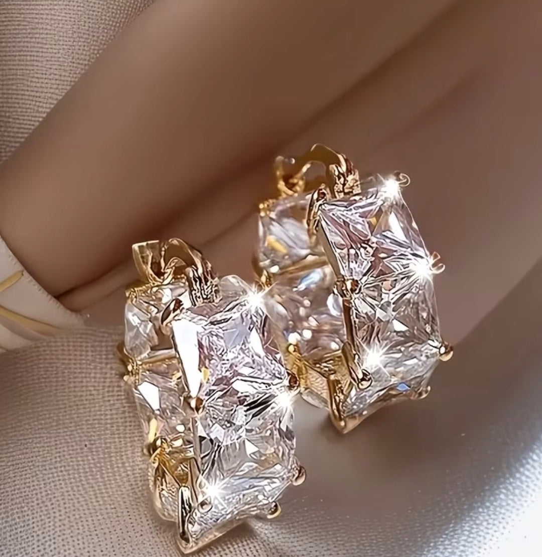 Princess cut crystal hoop earrings with sparkling square stones