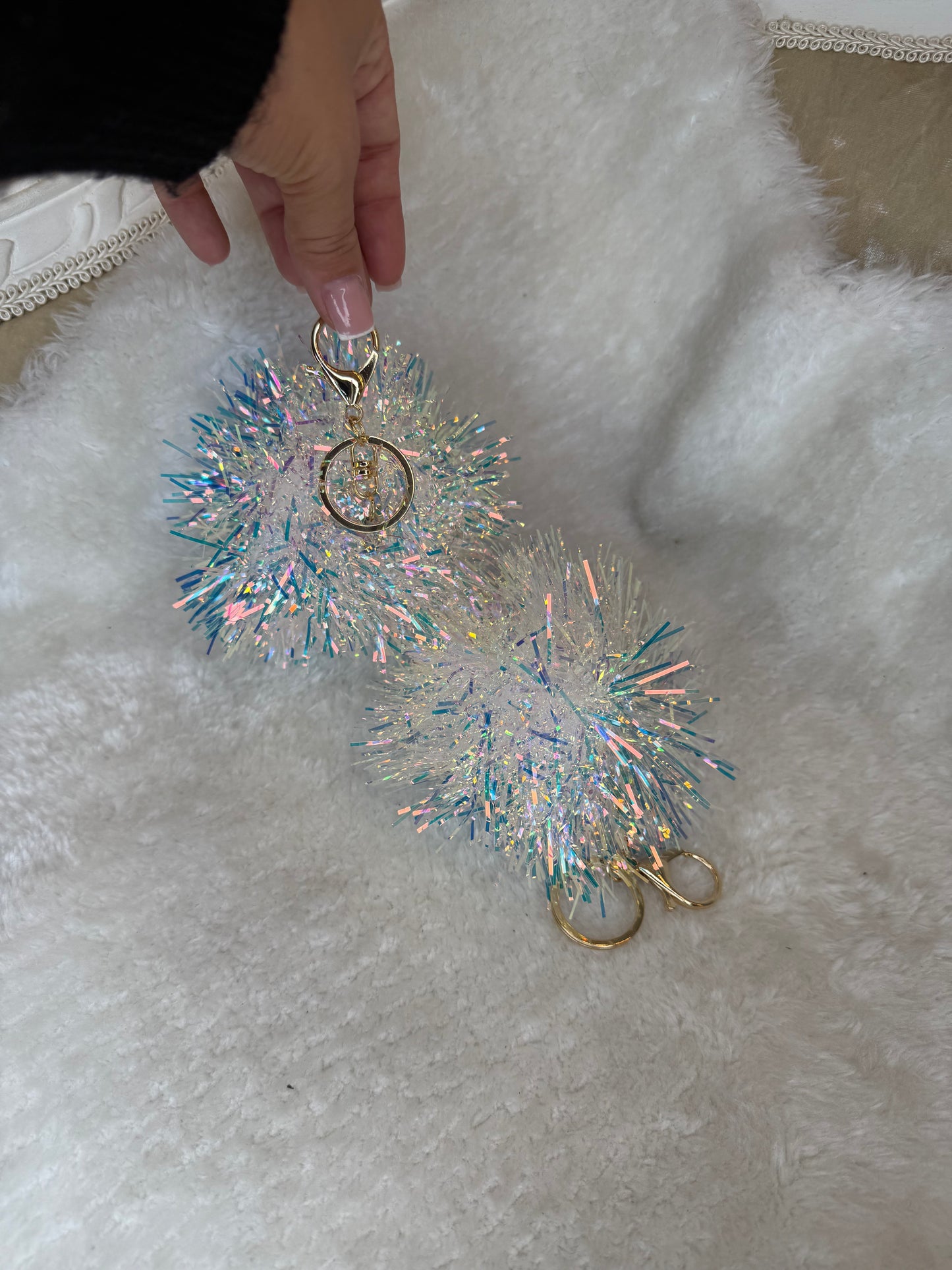 Sparkly Pom Pom key ring