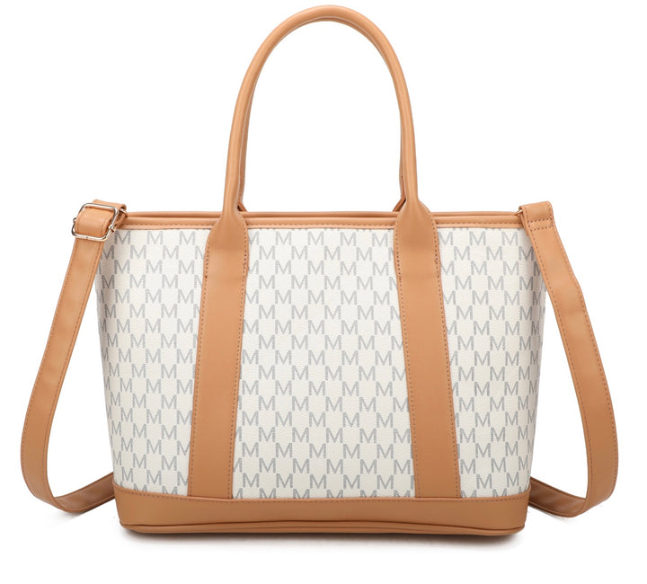 Beige large tote handbag with spacious interior and zip top
