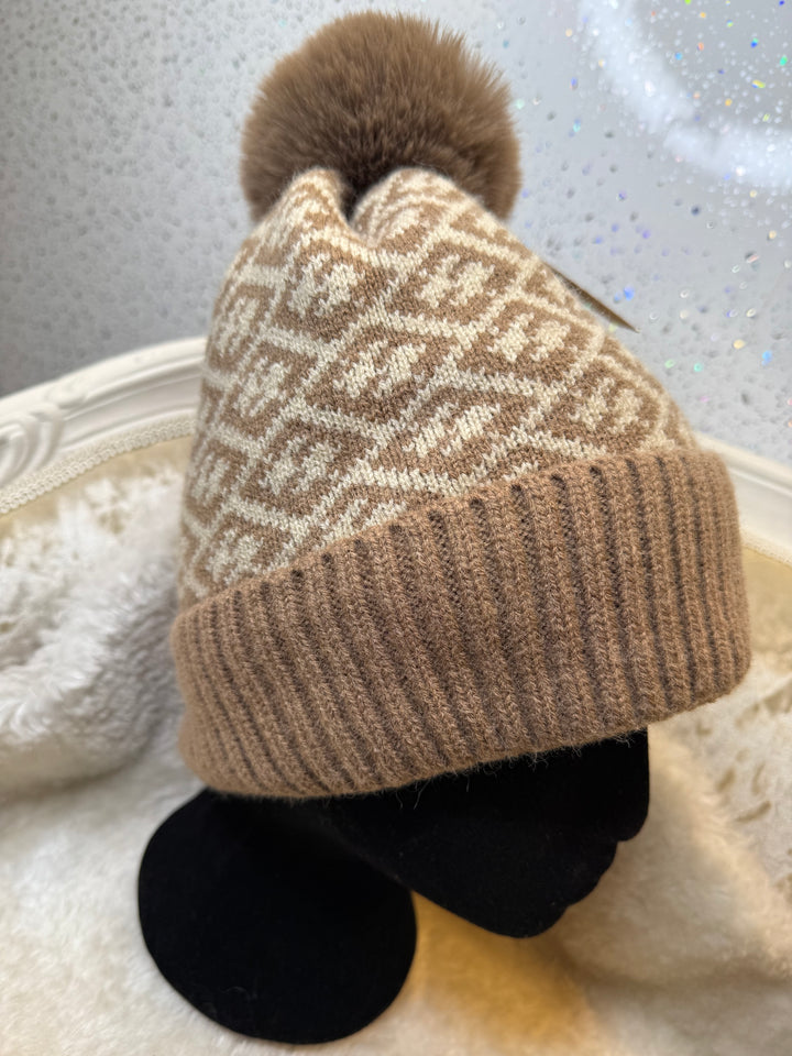 Beige fur lined hat