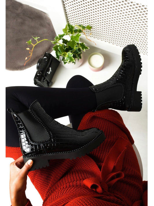 Women’s croc black ankle boots