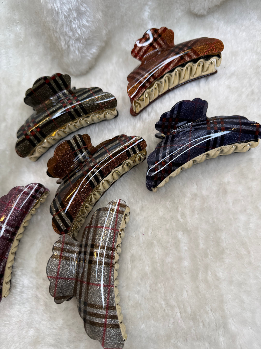Sparkly checked hair clips