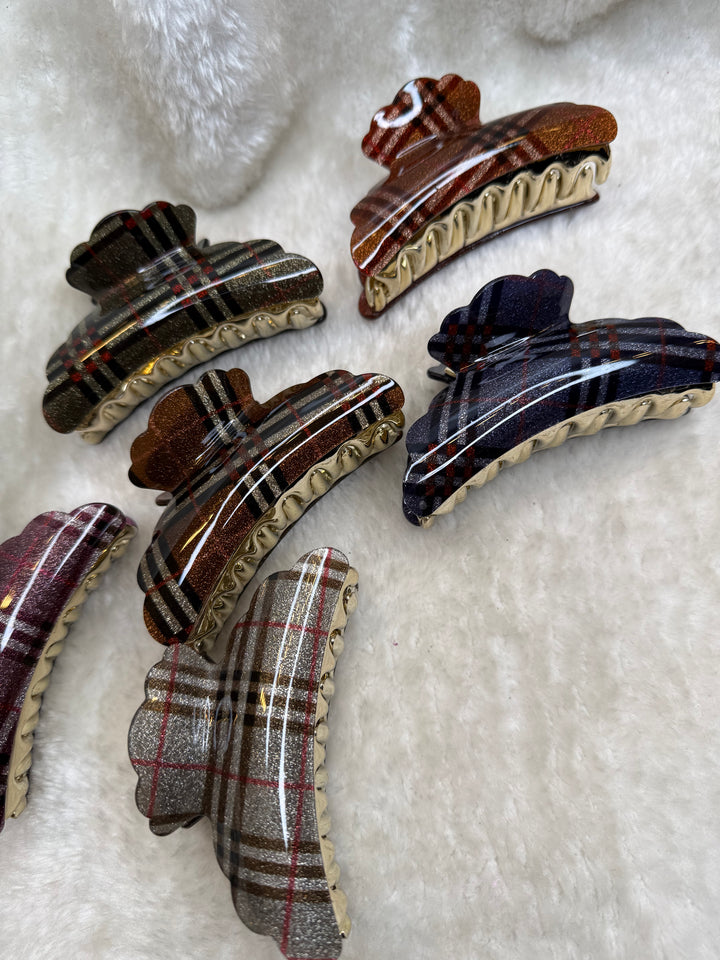 Sparkly checked hair clips