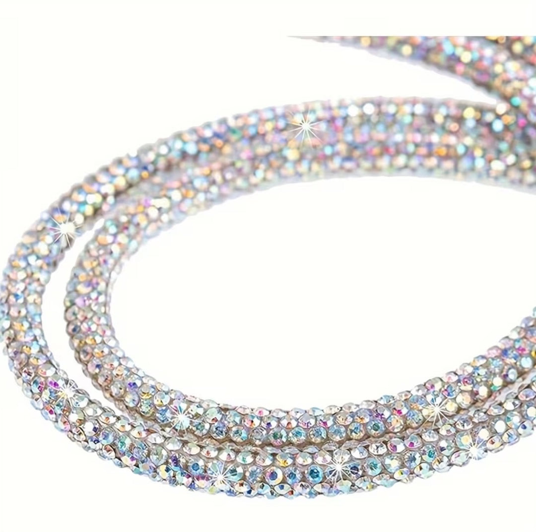 Crystal rhinestone lanyard with holographic sparkle finish and key clip