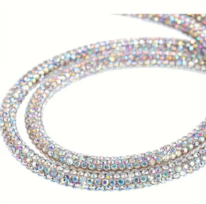 Crystal rhinestone lanyard with holographic sparkle finish and key clip
