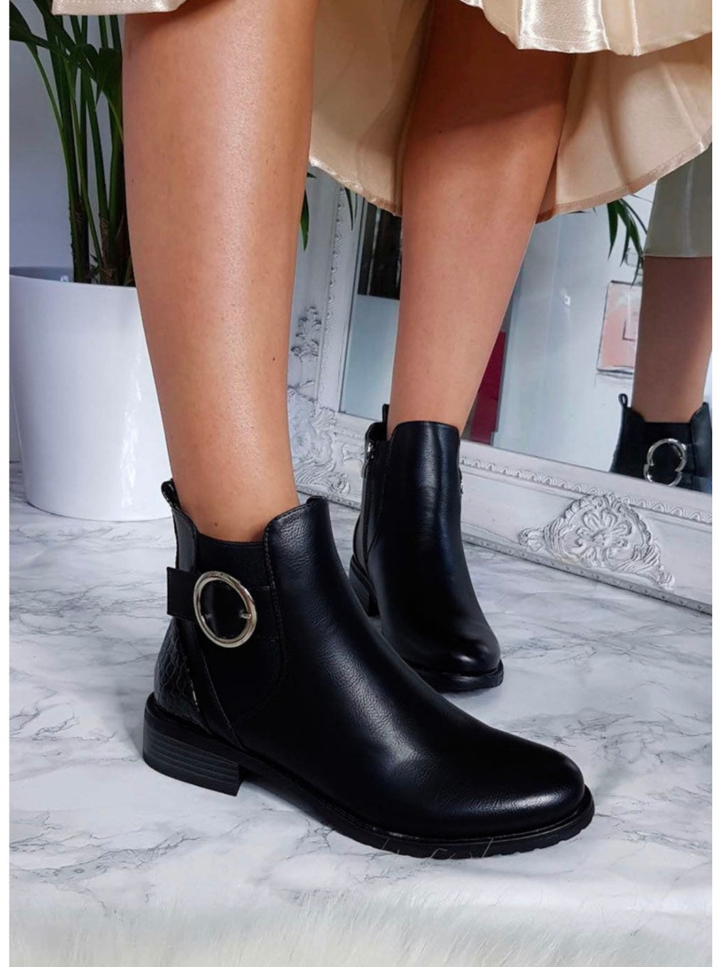 Faux leather ankle boots black or tan