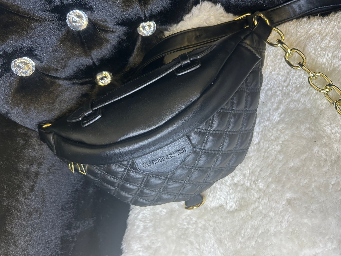 Black chain detailed bum bag