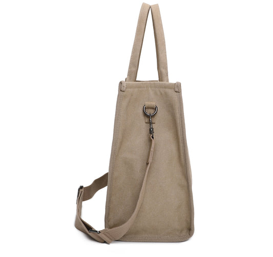 Beige canvas side bag with detachable long strap 