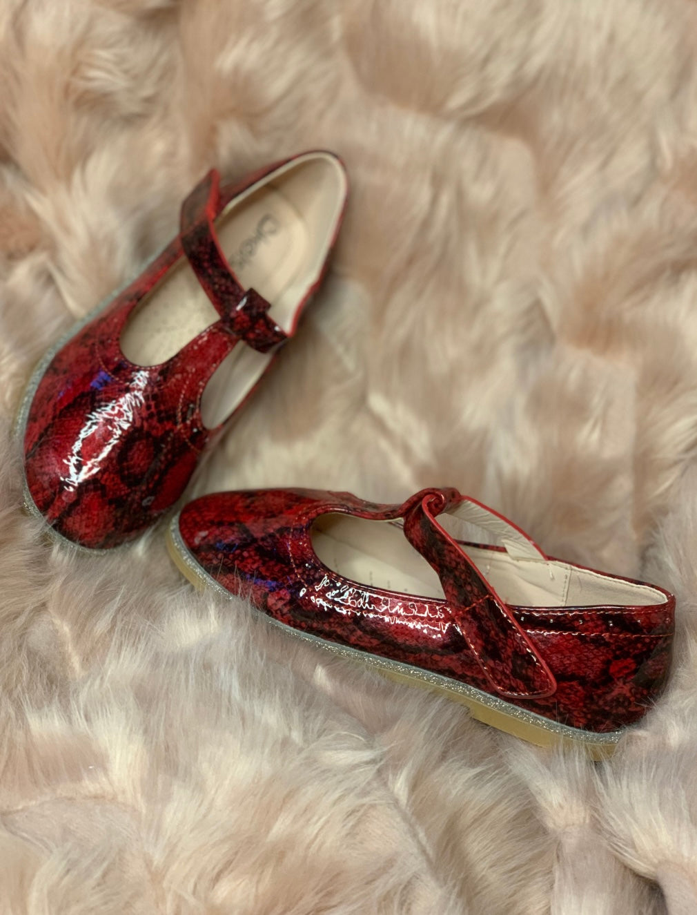 Red Snake Print Girls Shoes