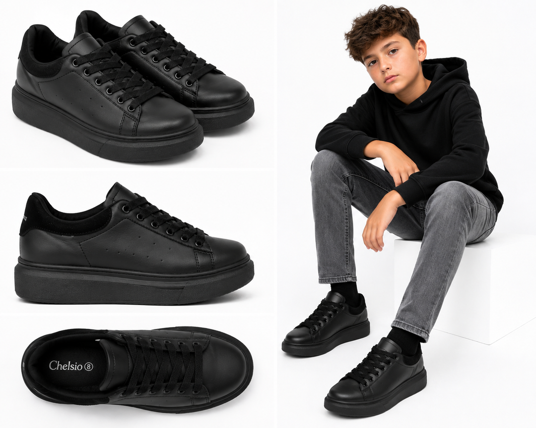 Boys black chunky sole trainers with matte finish
