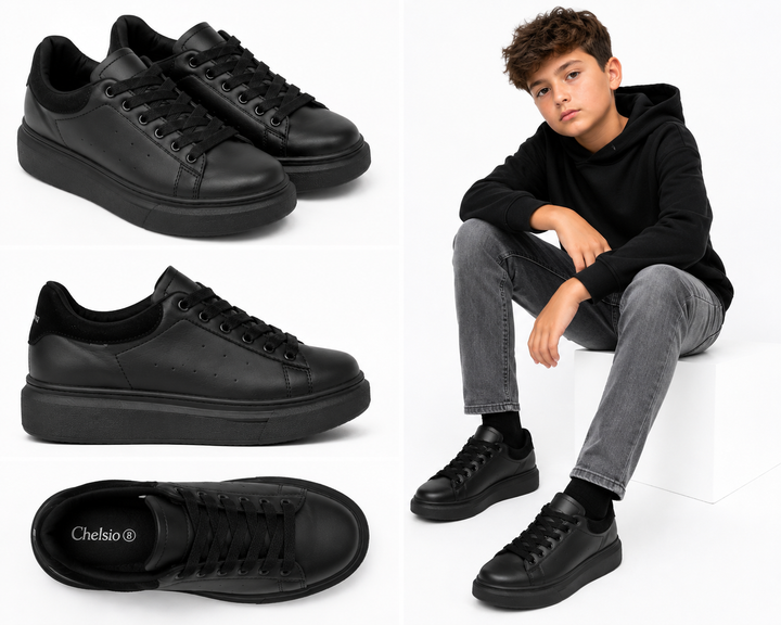 Boys black chunky sole trainers with matte finish