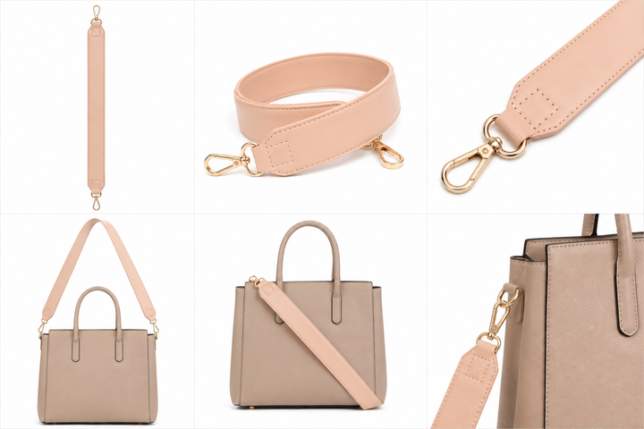 Nude / beige handbag strap with gold hardware 