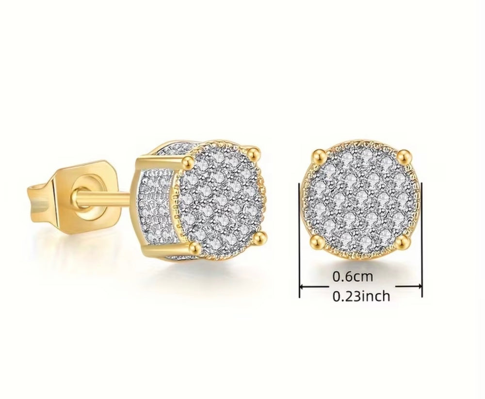 Gold round crystal cluster stud earrings with 0.6cm size