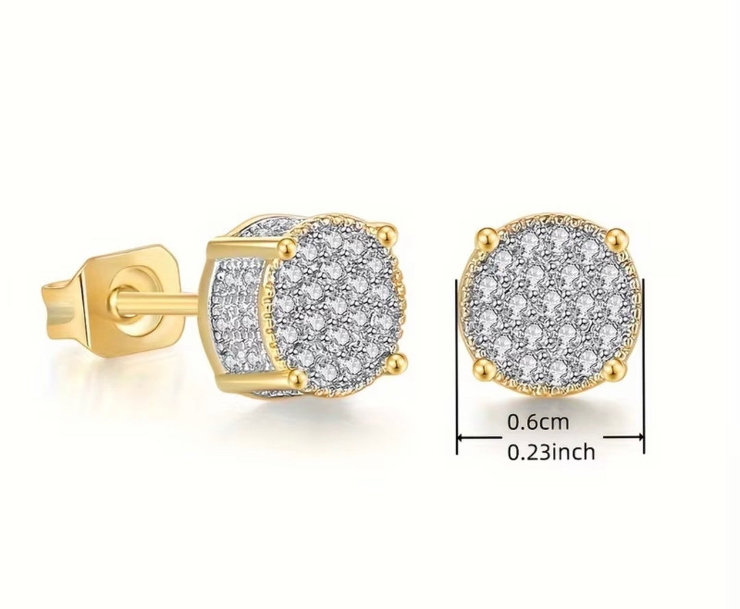 Gold round crystal cluster stud earrings with 0.6cm size