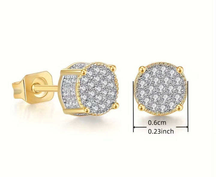 Gold round crystal cluster stud earrings with 0.6cm size