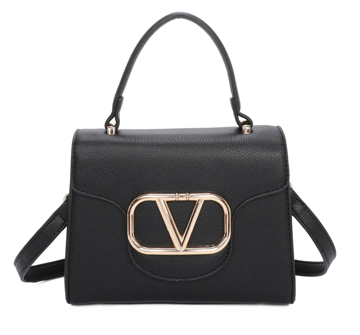 Mini gold detailed v handbag