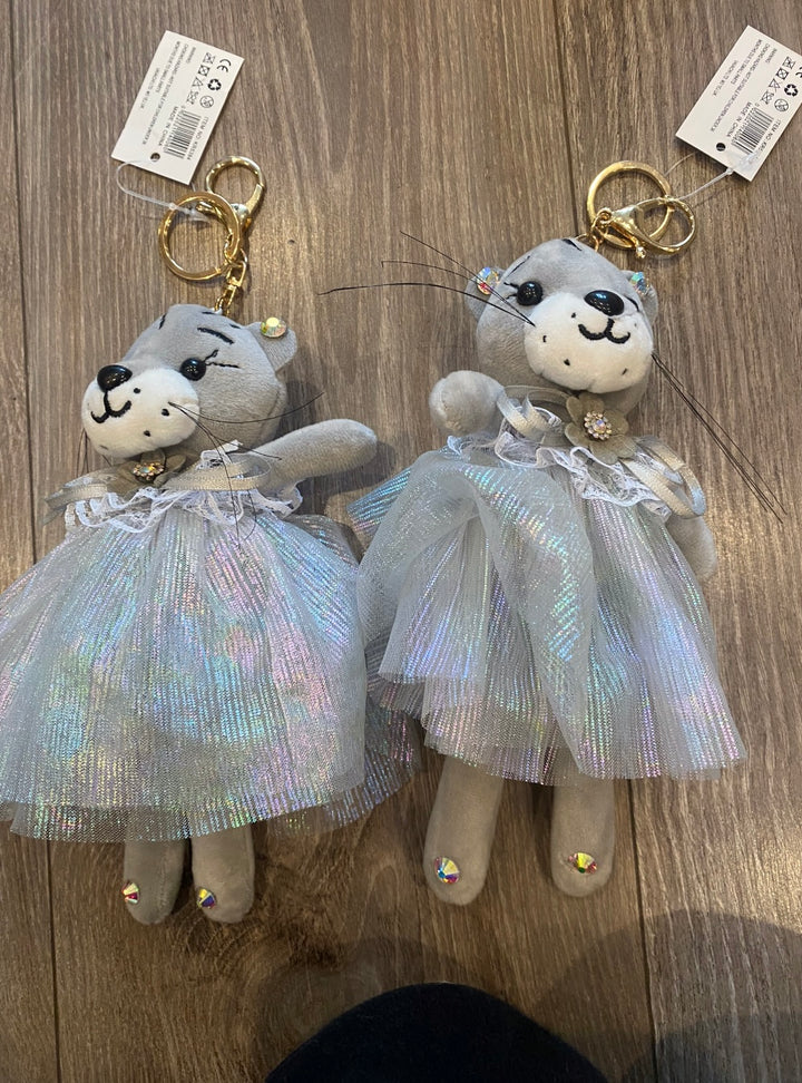 Grey cat charms with crystal detail.