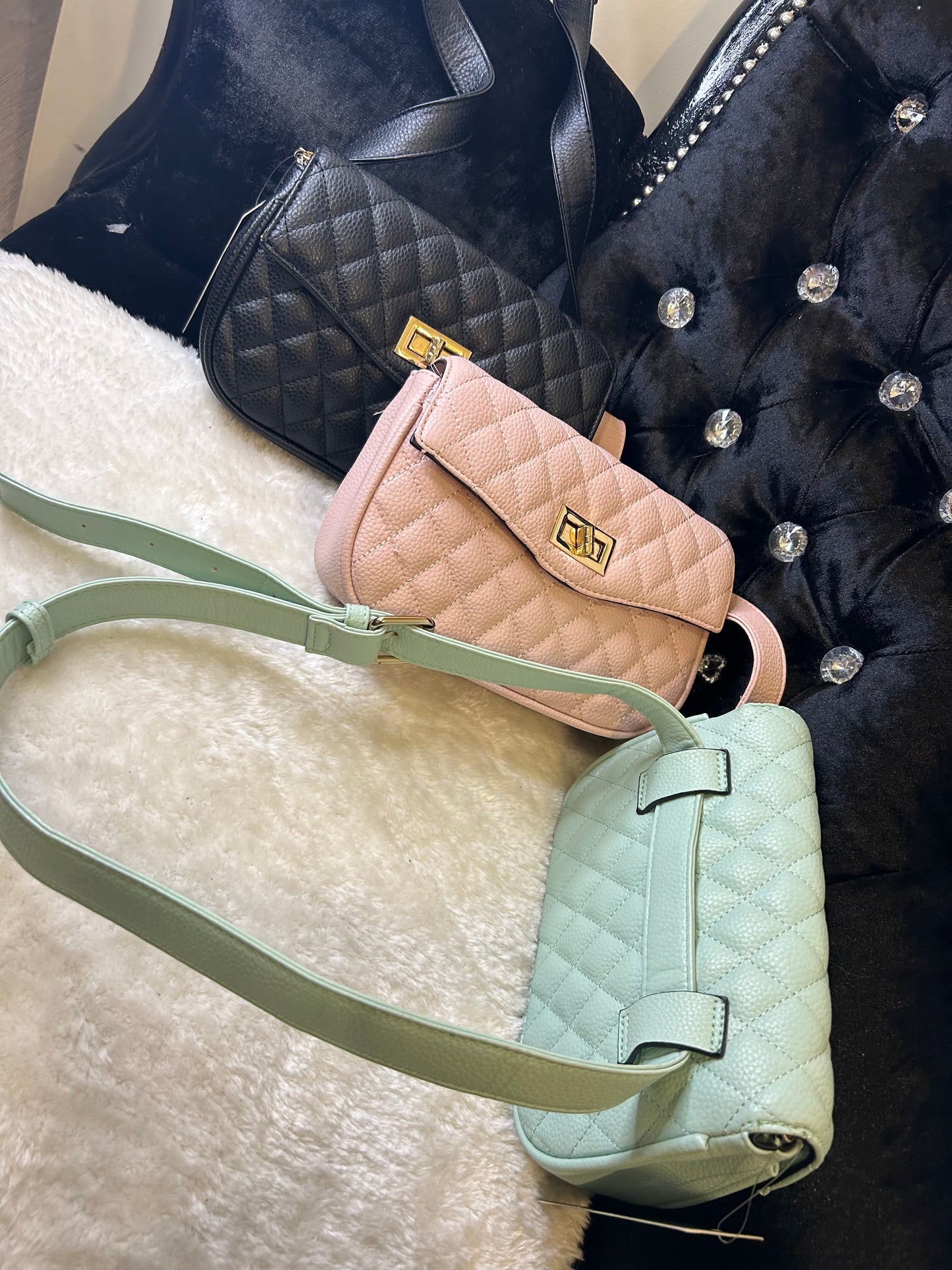 Quilted gold detail crossbody bags