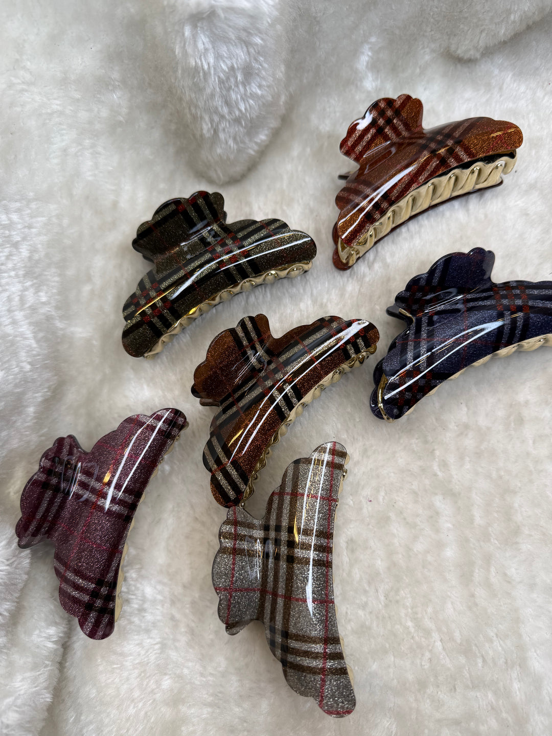 Sparkly checked hair clips
