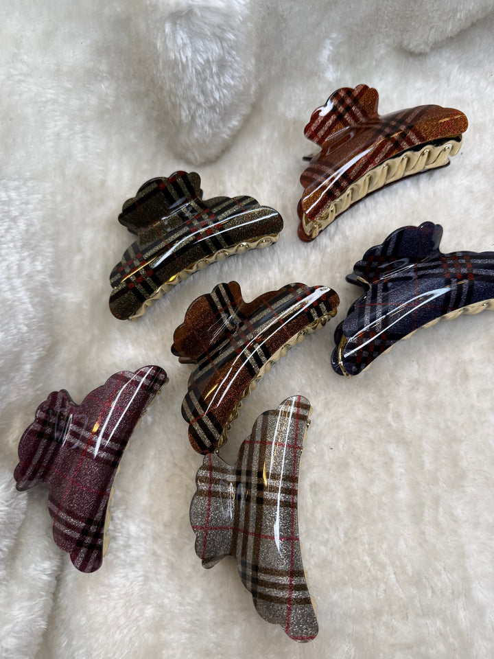 Sparkly checked hair clips