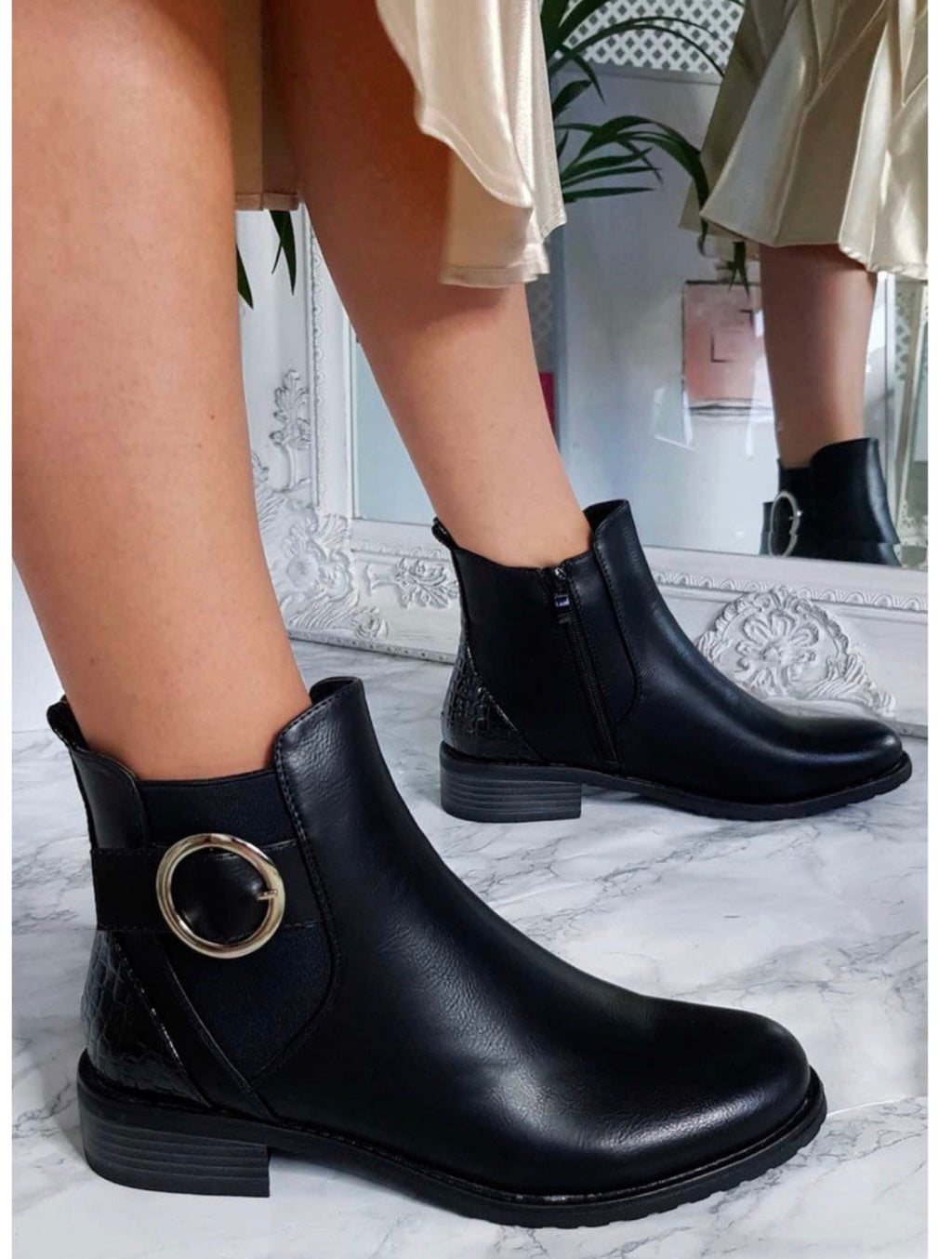 Faux leather ankle boots black or tan