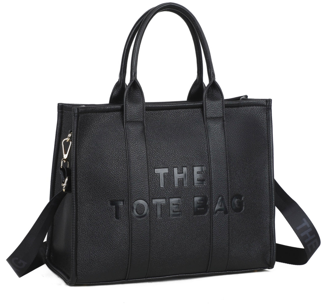Black tote bag with &