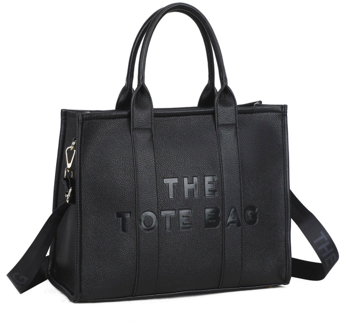 Black tote bag with &