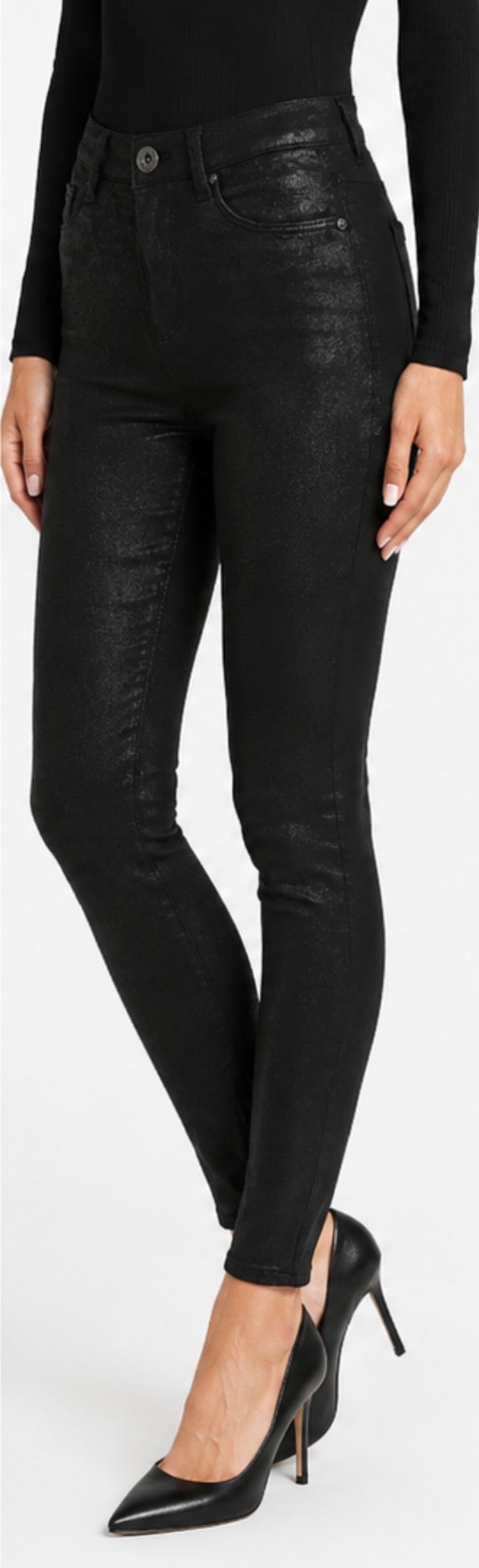Shimmer Wax Finish Skinny Jeans