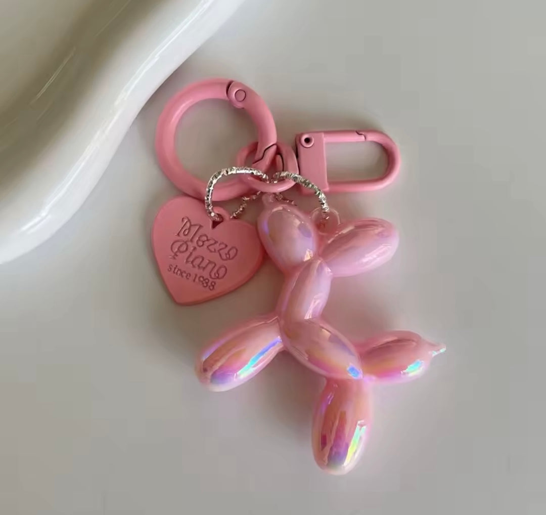 Balloon dog keyring charm with heart tag
