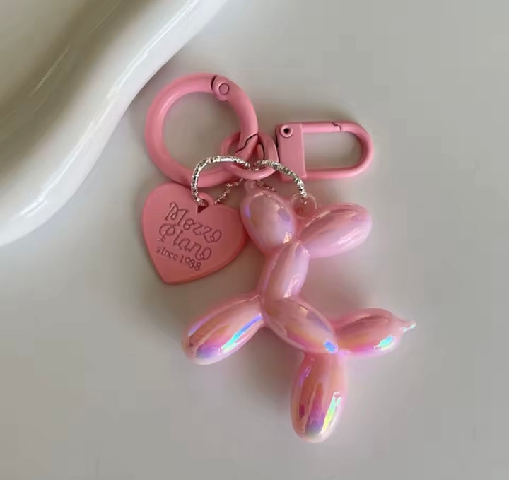Balloon dog keyring charm with heart tag