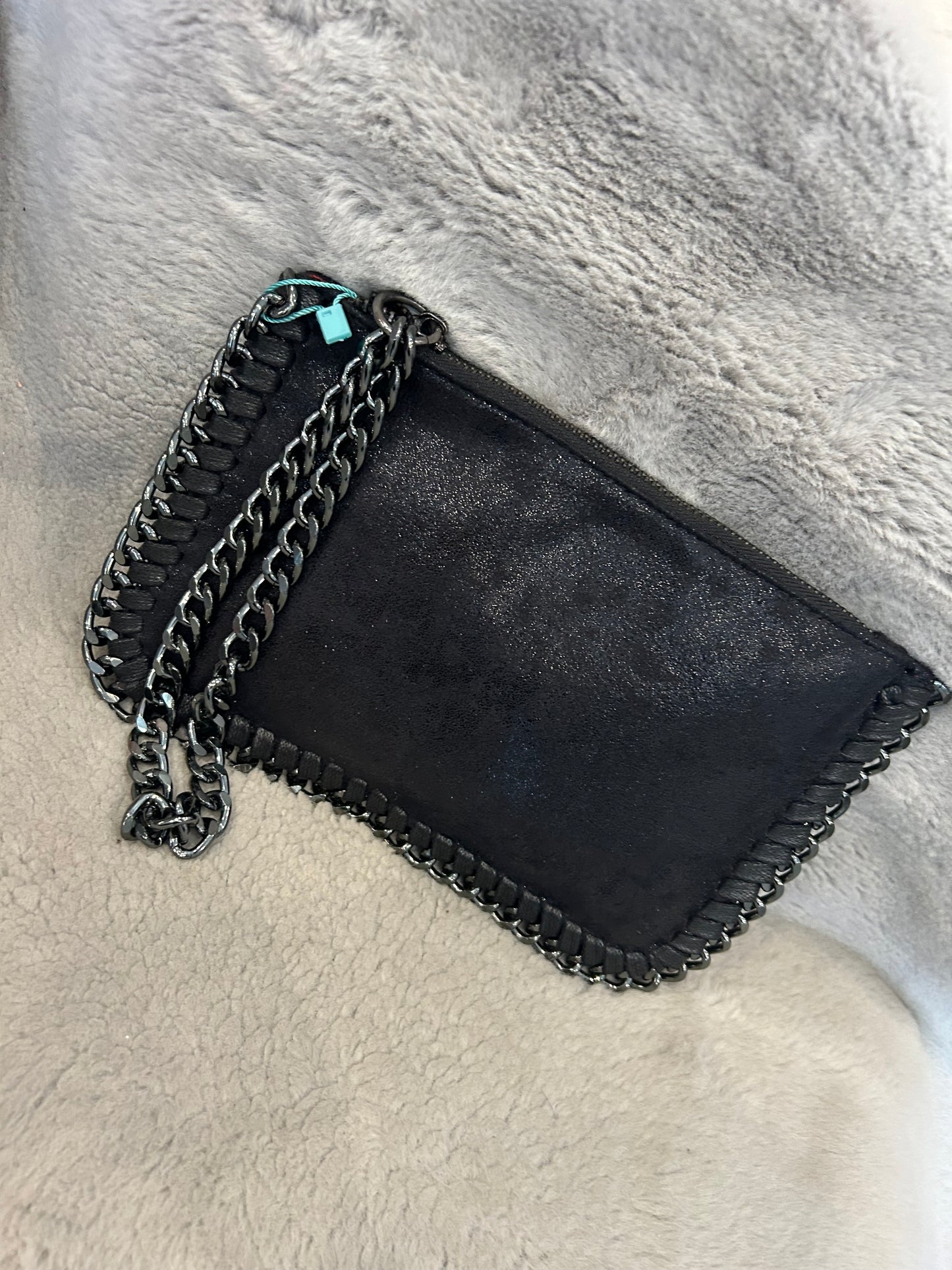 Black velvet chain clutch bag