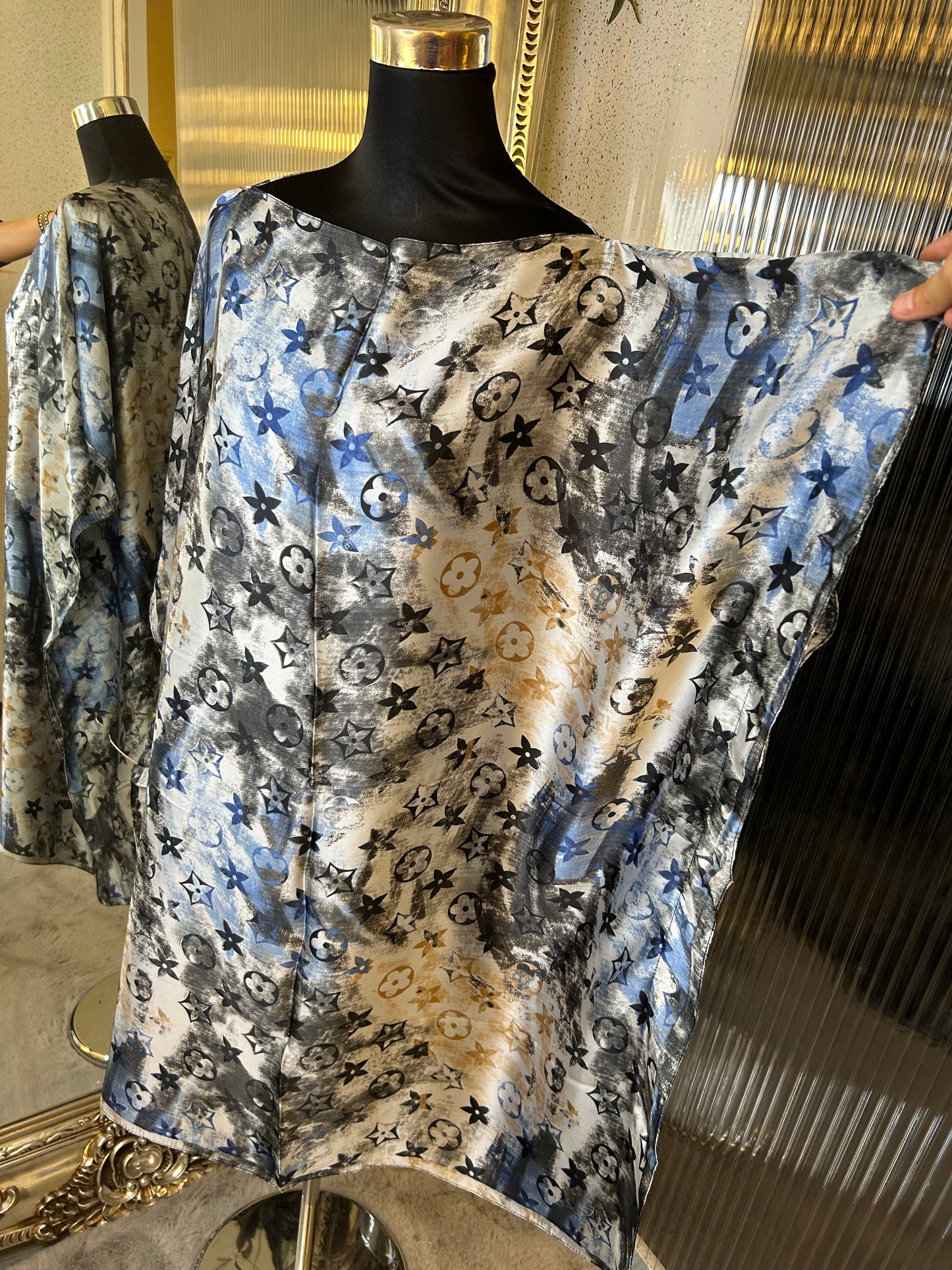 Blue and black tie dye kaftan
