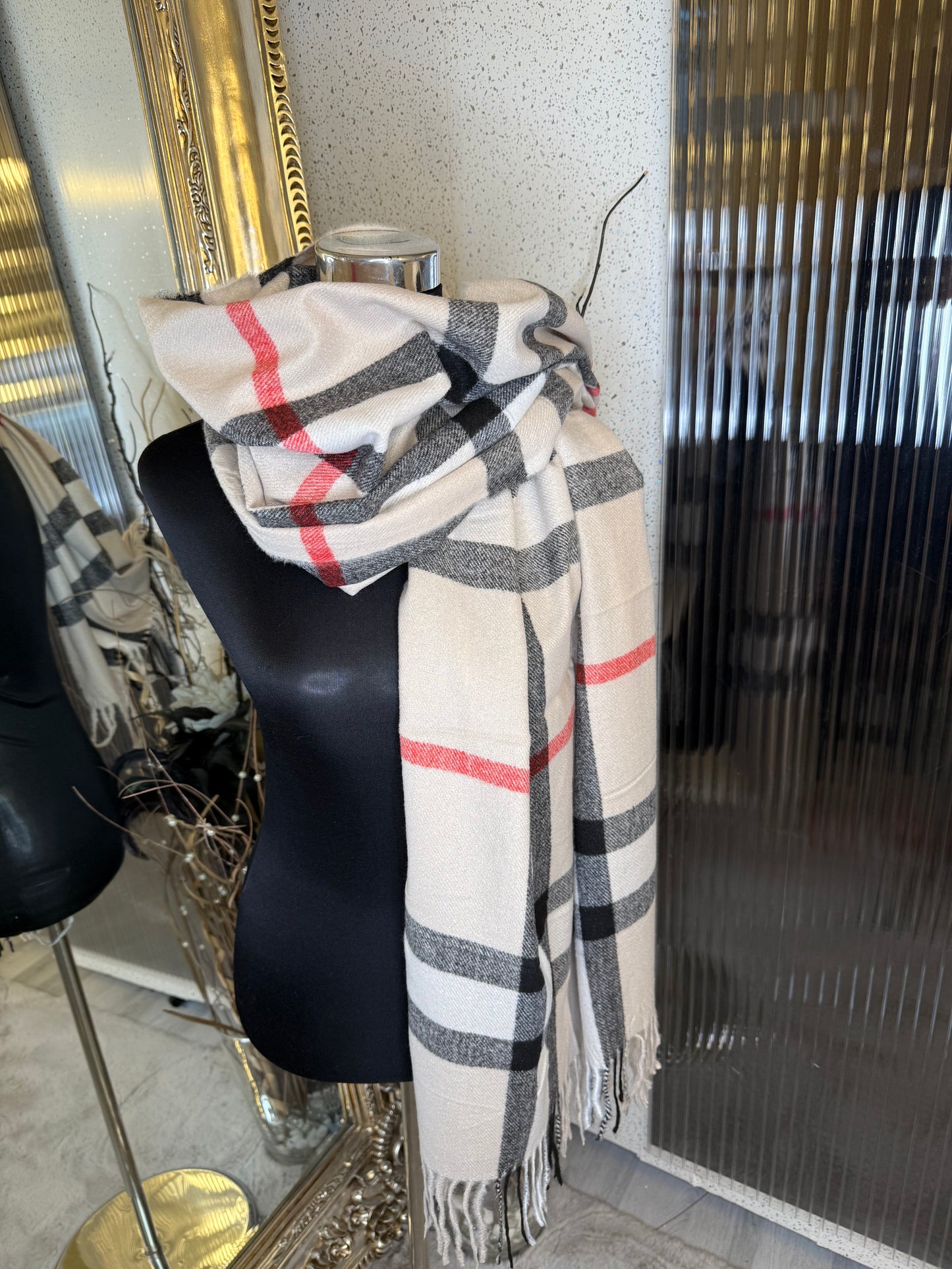 Beige checked scarf