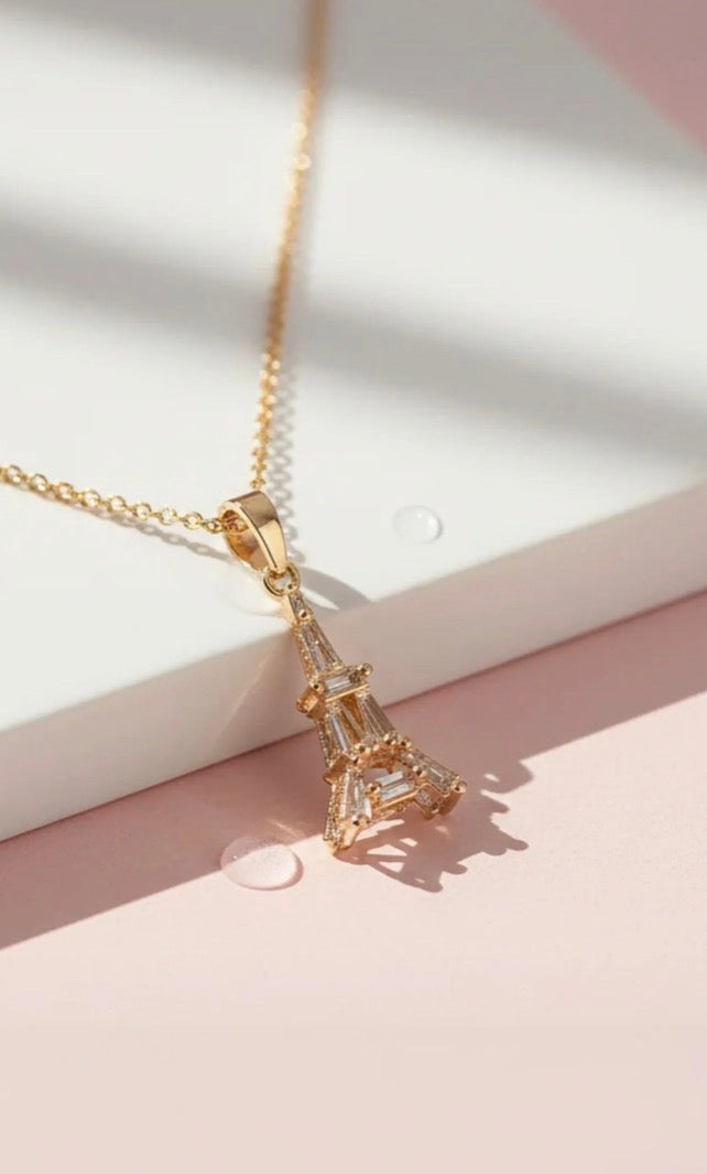 Parisian Eiffel Tower Crystal Pendant Necklace