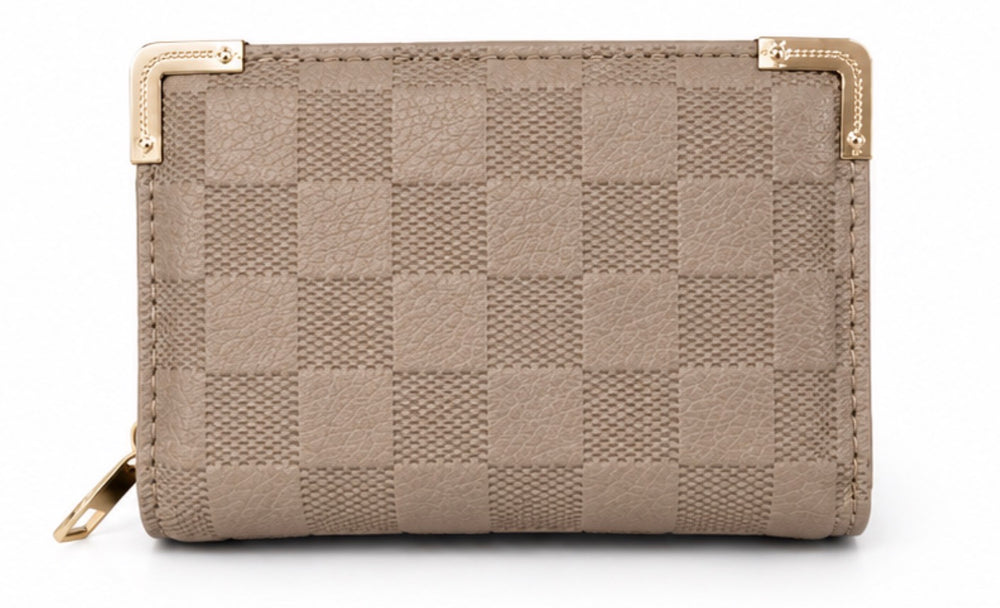 Gold edge quilted beige purse
