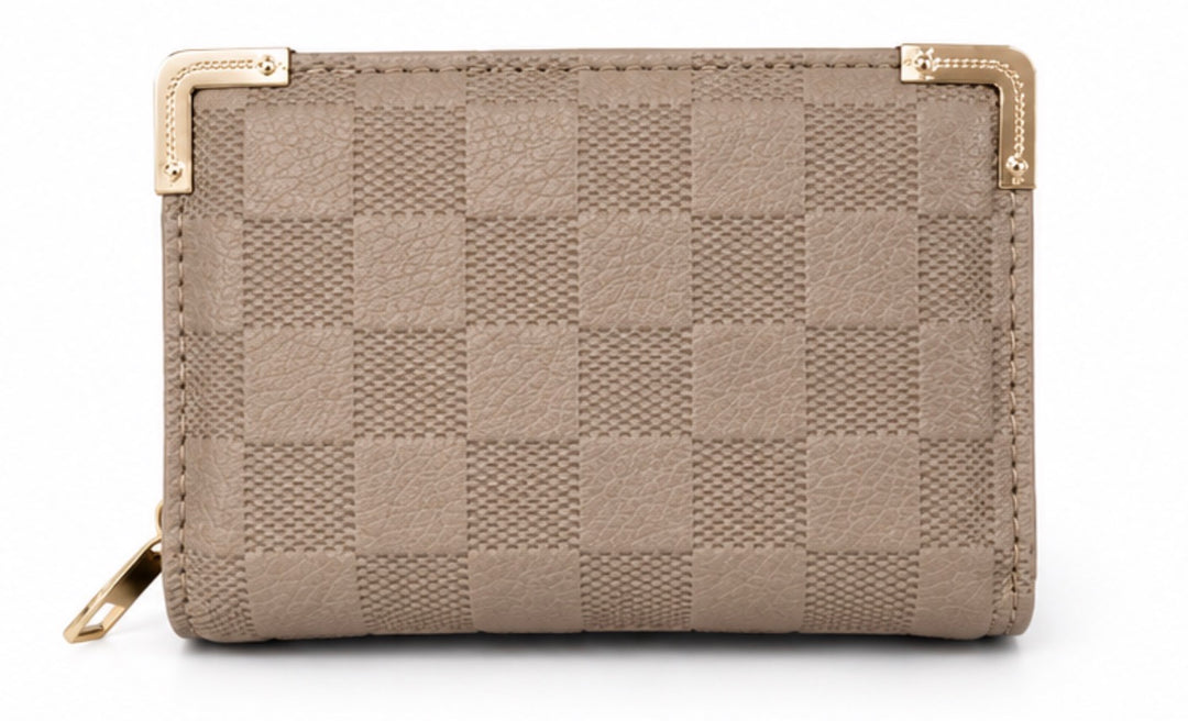 Gold edge quilted beige purse