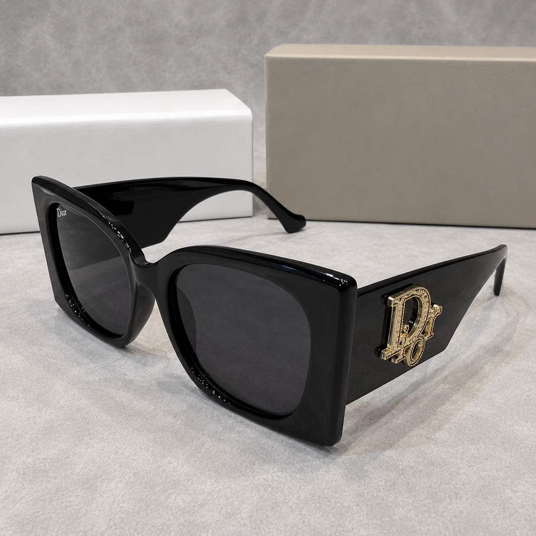 Black chunky sunglasses with gold detail 