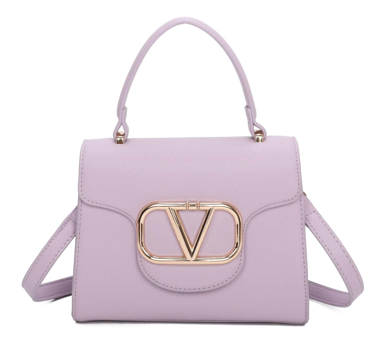 Mini gold detailed v handbag