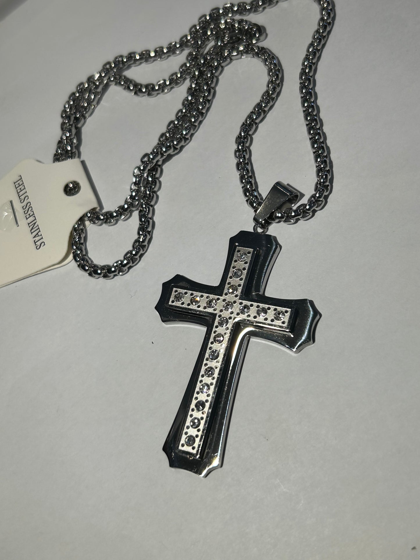 Large chunky crystal cross shaped pendant