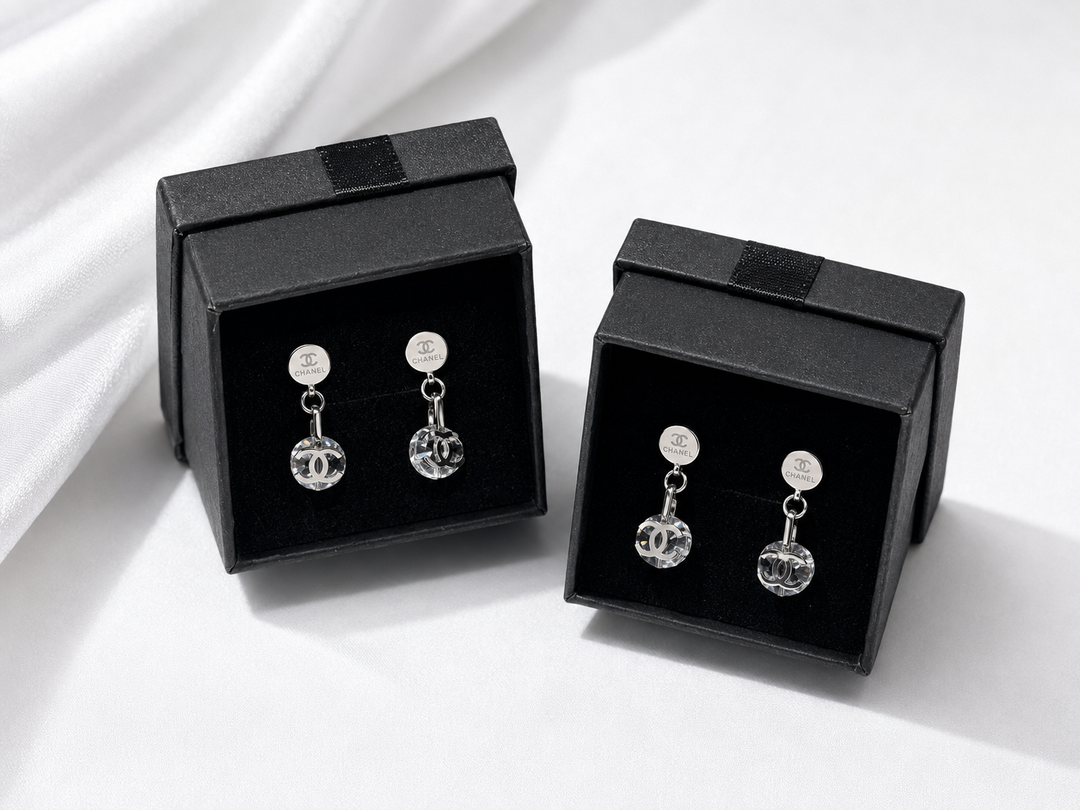 Silver crystal charm drop earrings 