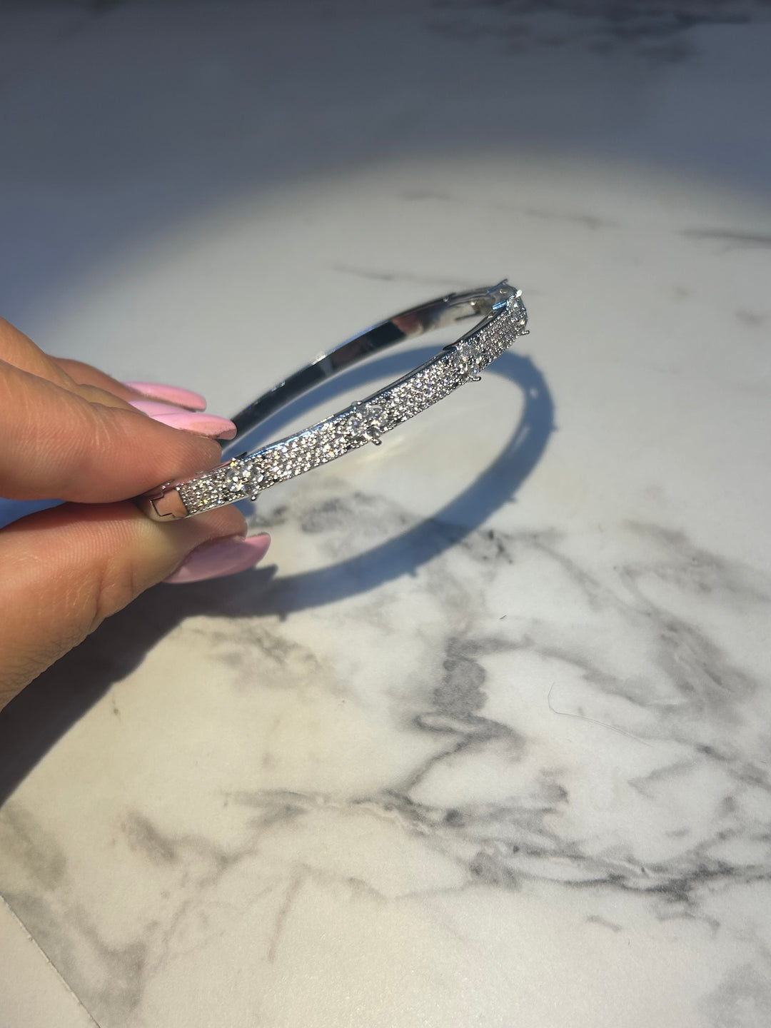 Silver crystal embellished bangle bracelet 