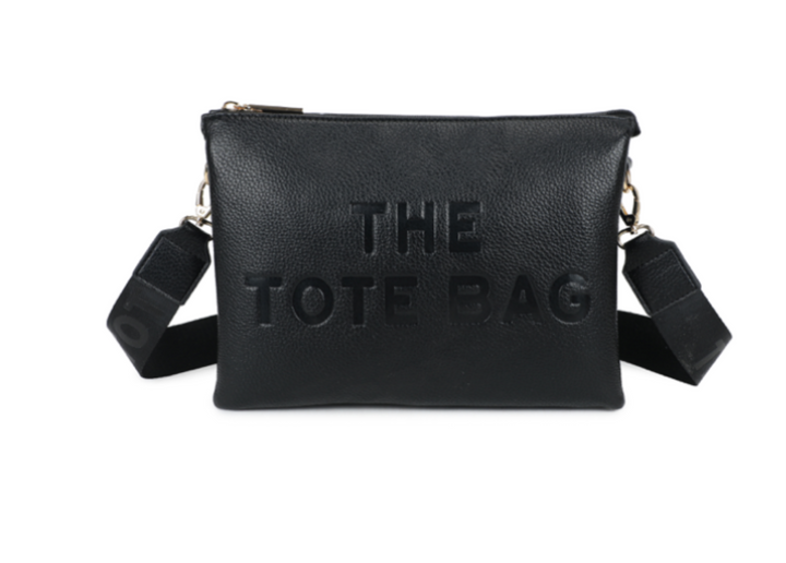Black tote bag with &