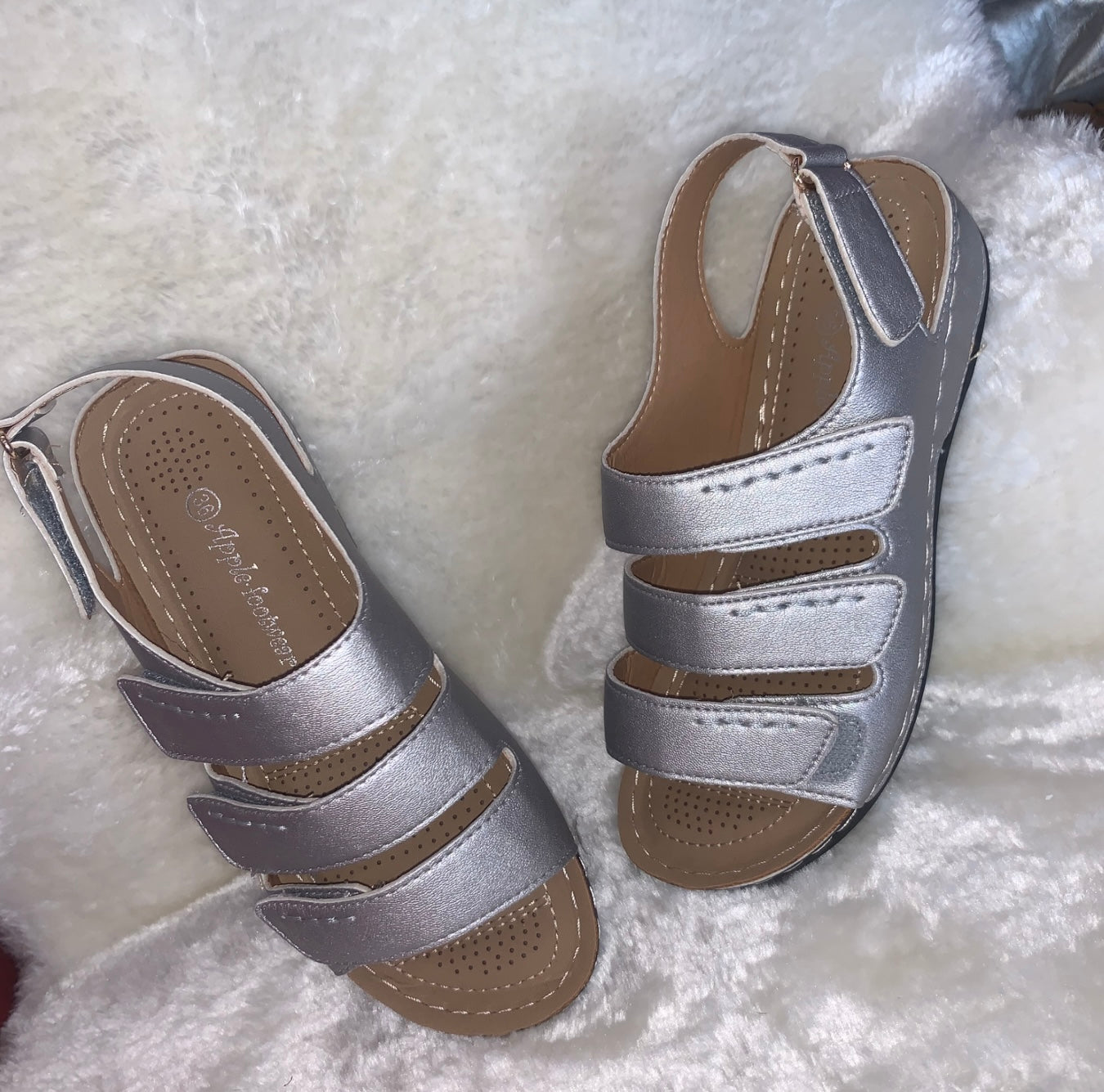 Ladies Silver velcro fastening Sandals extreme comfort