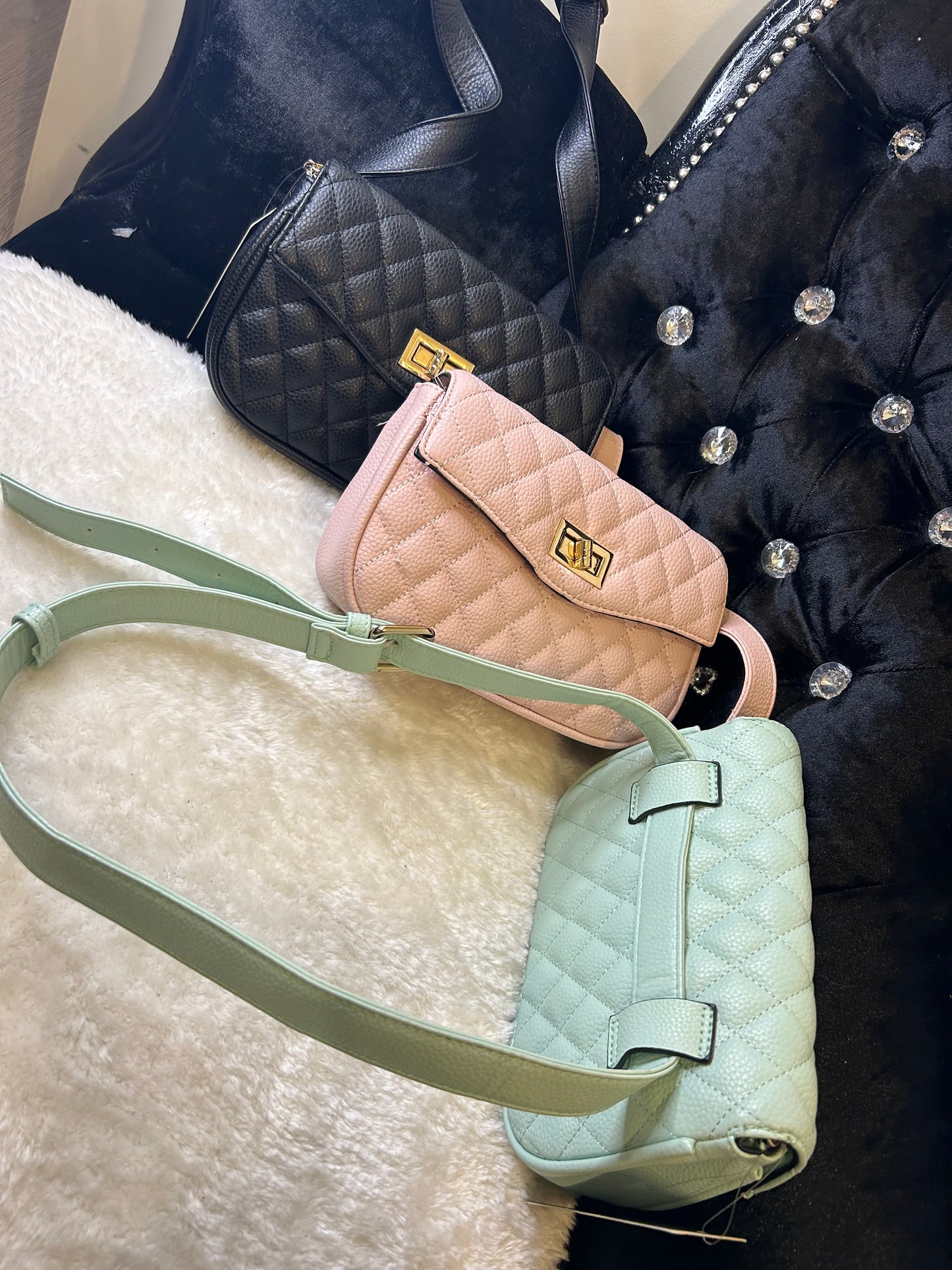 Quilted gold detail crossbody bags