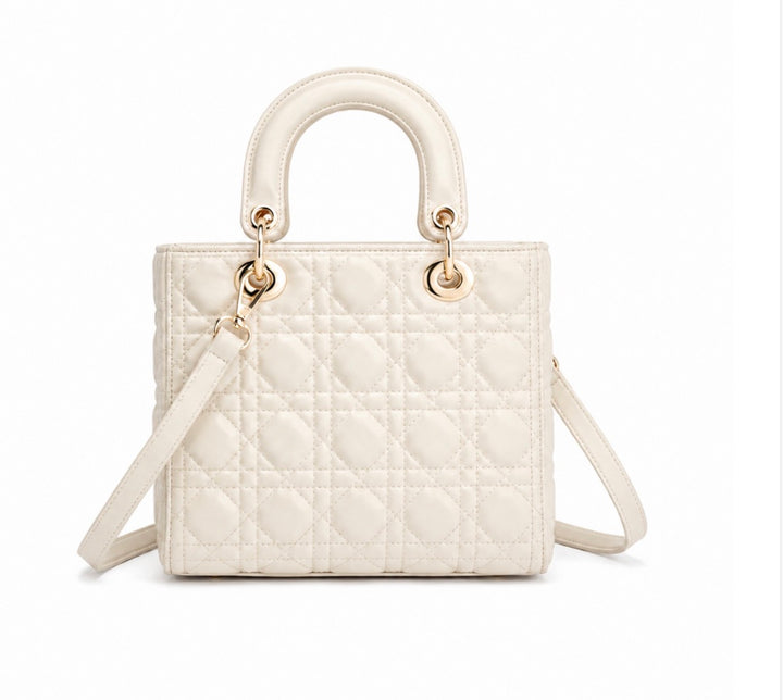 Tall Luxury Black Quilted Top Handle Tote Bag with Crossbody Strap